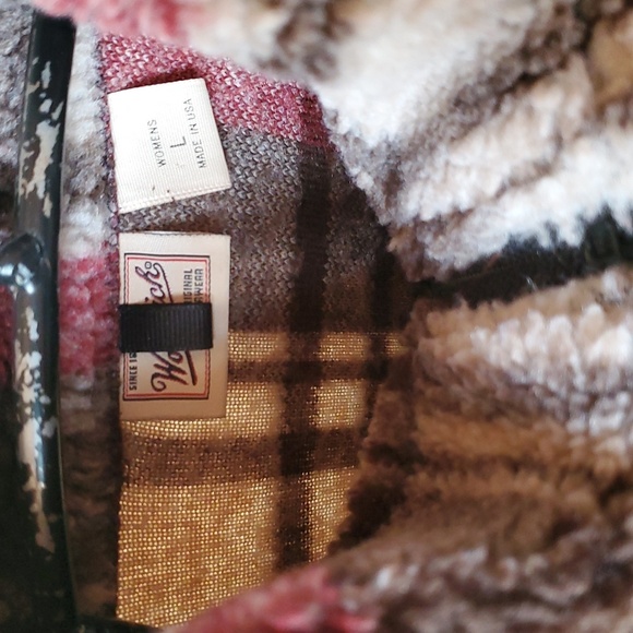 Woolrich Brown Plaid Heavy Fleece 1/4 Zip Pullover Sz. XL Jacket w Pockets - Picture 3 of 12